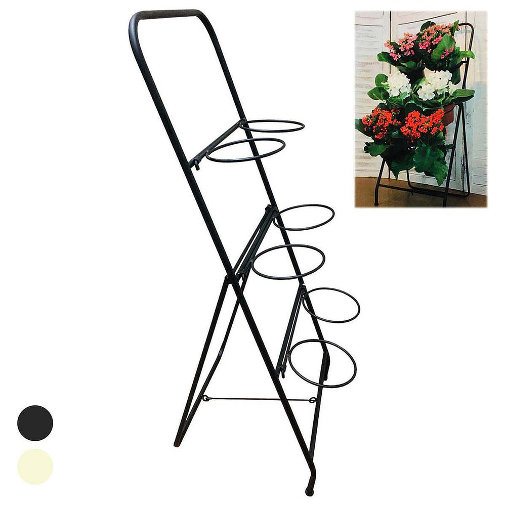6-Circle Metal Plant Rack - 80cm Tall Black Tiered Garden Stand