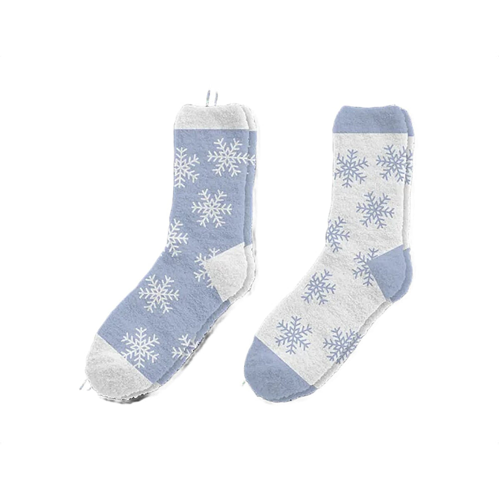 Pack of 2 - Ladies Floral Print Cosy Socks (Size UK 4-8) - White -  Blue