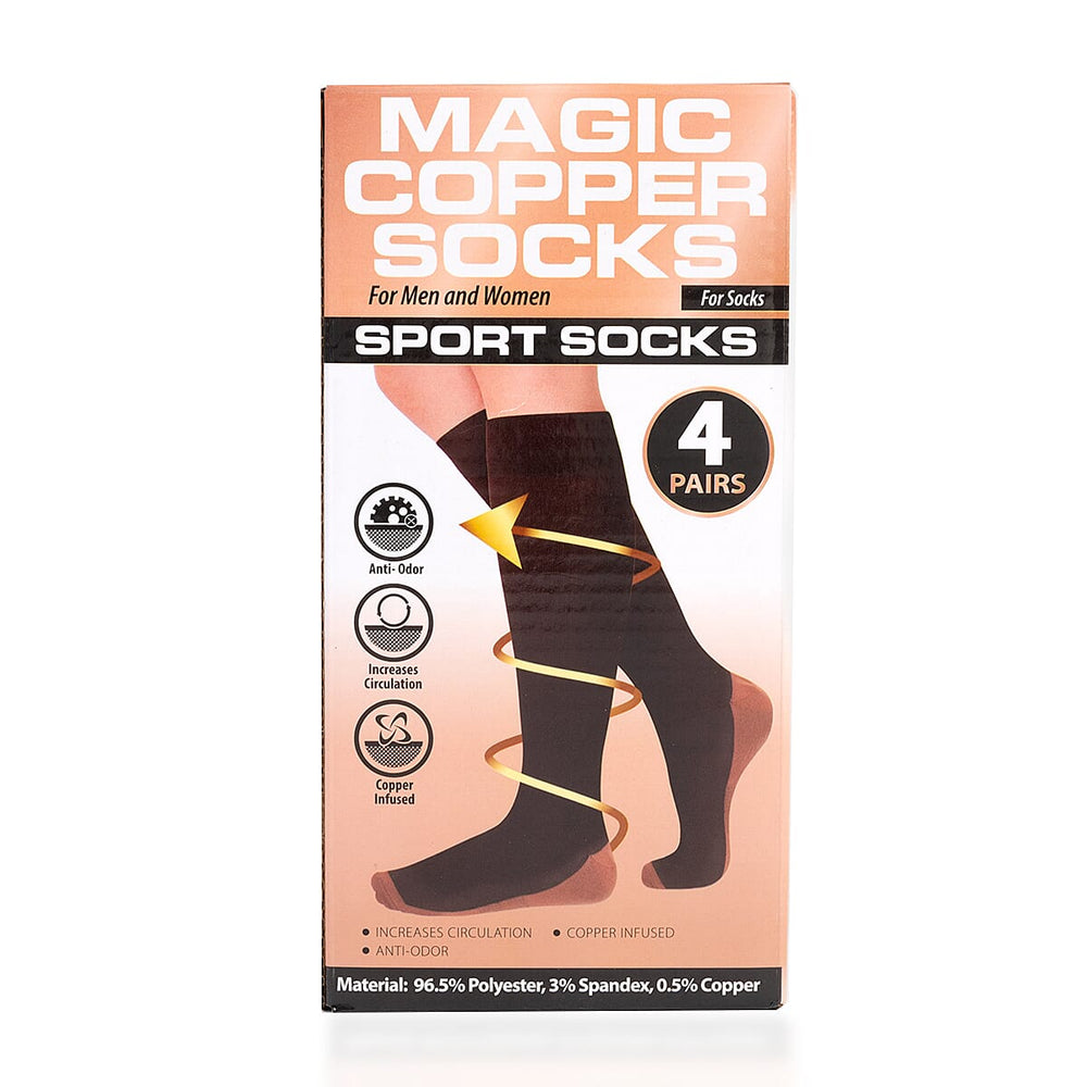 4-Pair Magic Copper Socks (Size S-M) - Black