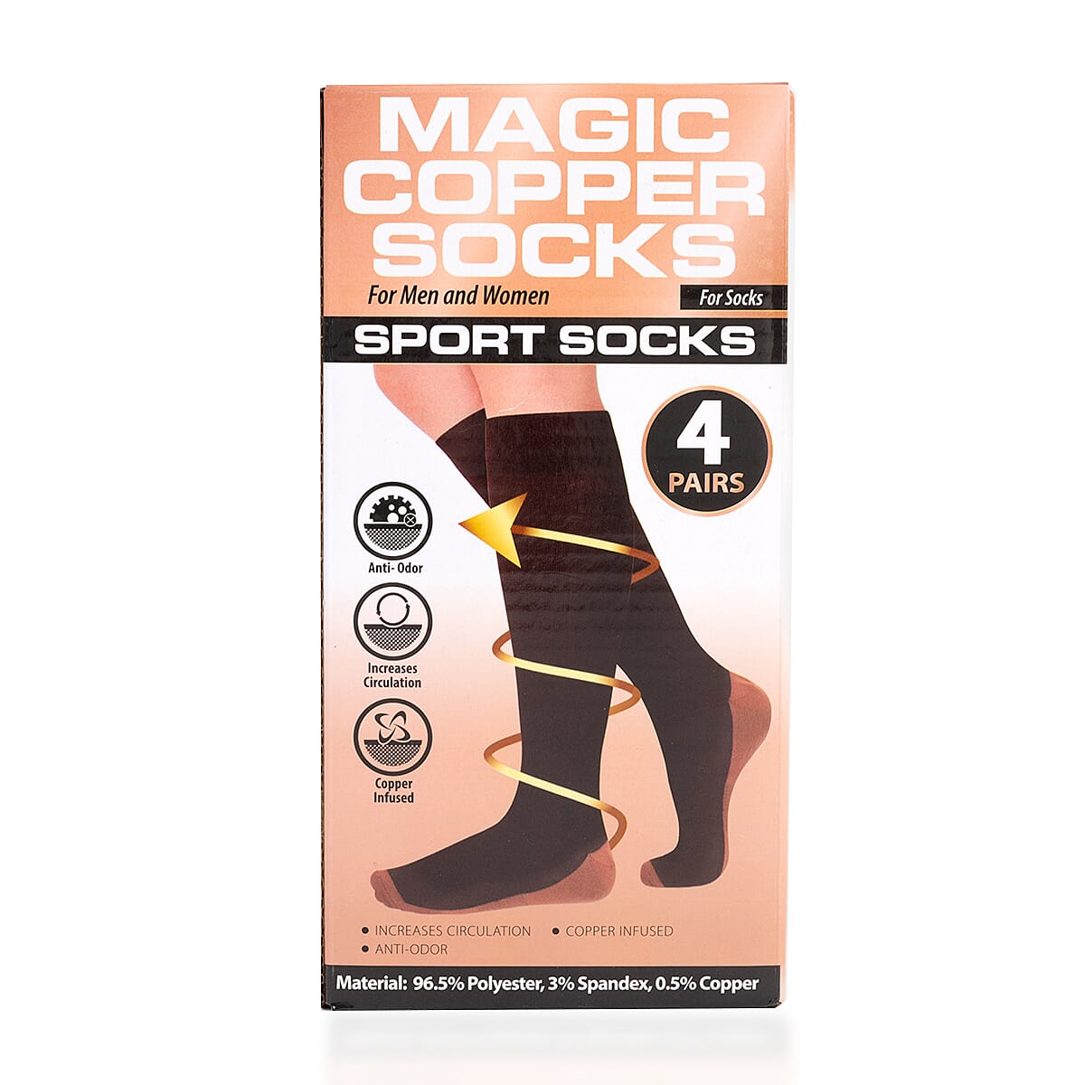 4-Pair Magic Copper Short - Long Socks (Size S-M) - Black