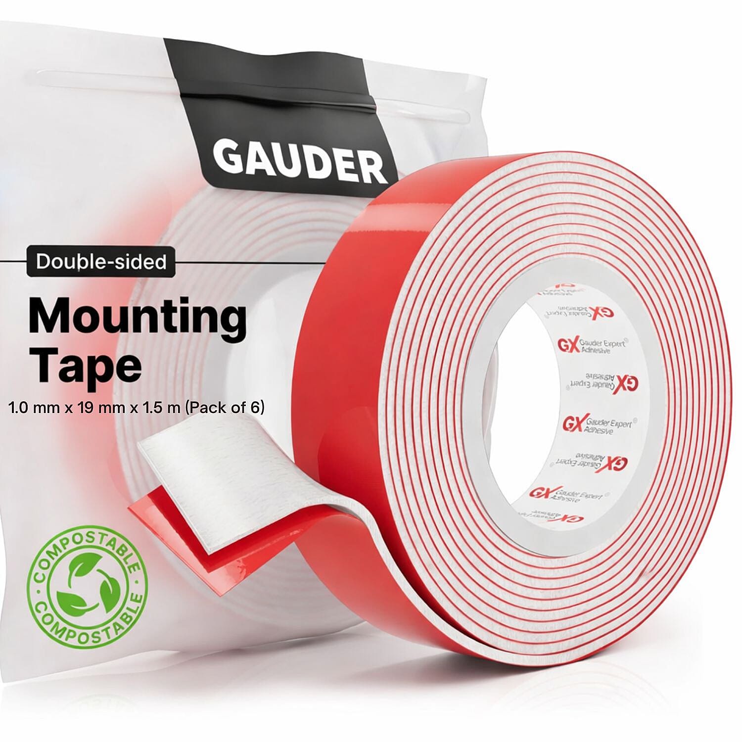 Pack of 6 Gauder Mounting Foam Tape (1.5m) - Dark Black