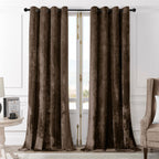 THE PREMIUM CLOSEOUT - Crushed Velvet Eyelet Header Lined  Curtains (229x168 cm) - Chocolate