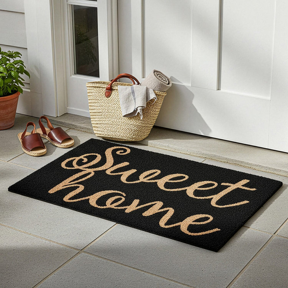 Sweet Home Vinyl-Backed Coir Tufted Printed Doormat (45x75cm) - Brown