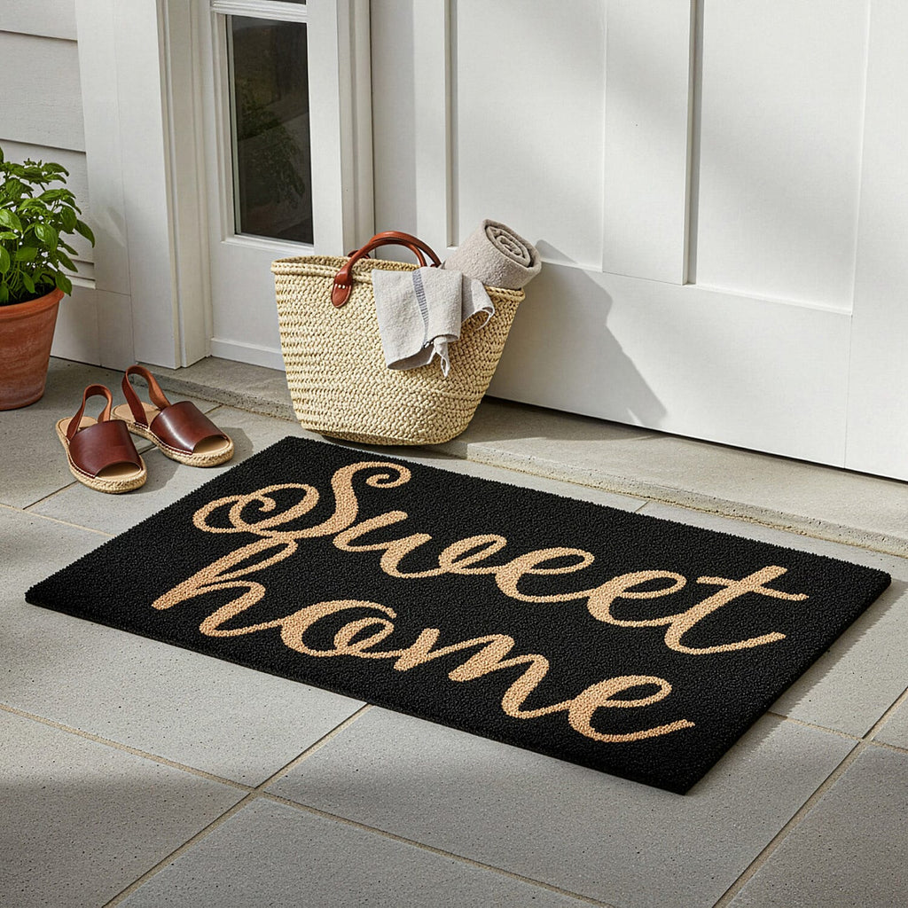 Sweet Home Vinyl-Backed Coir Tufted Printed Doormat (45x75cm) - Brown