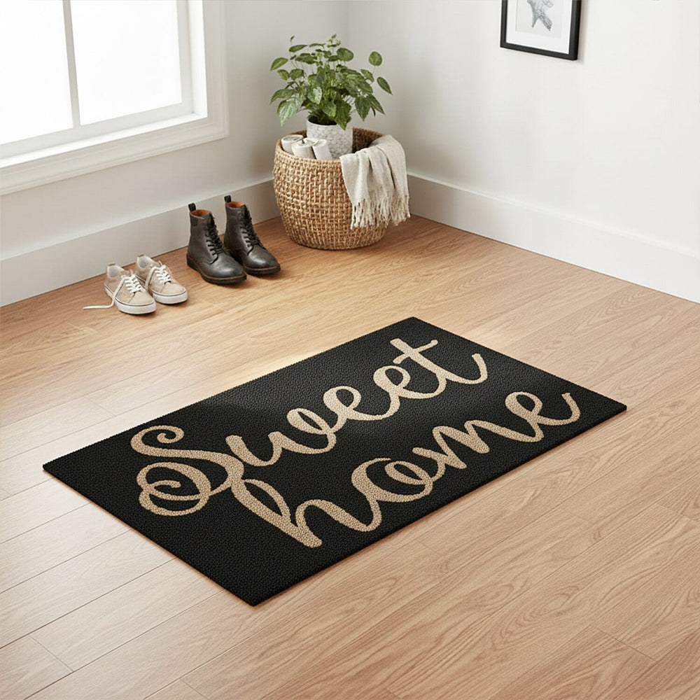 Sweet Home Vinyl-Backed Coir Tufted Printed Doormat (45x75cm) - Brown