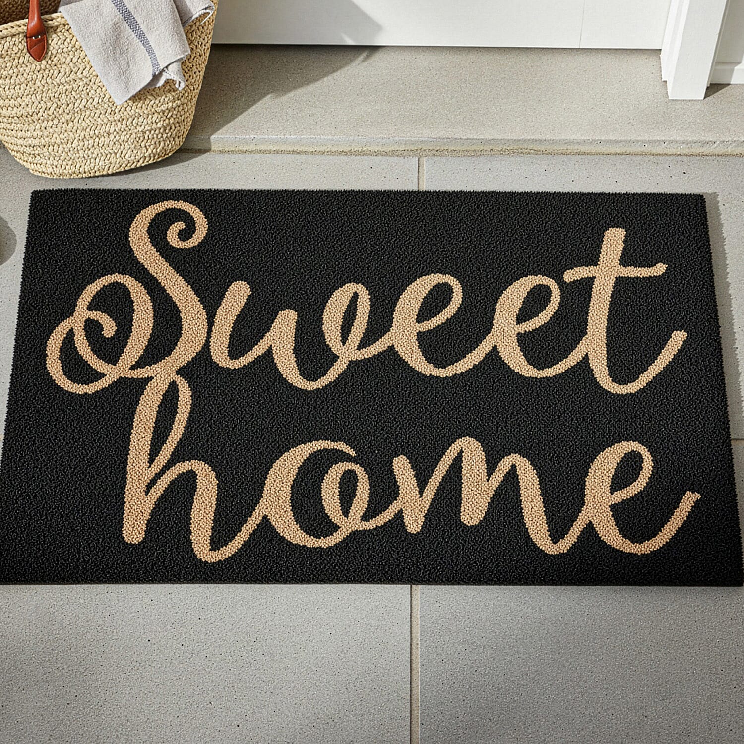 Sweet Home Vinyl-Backed Coir Tufted Printed Doormat (45x75cm) - Brown
