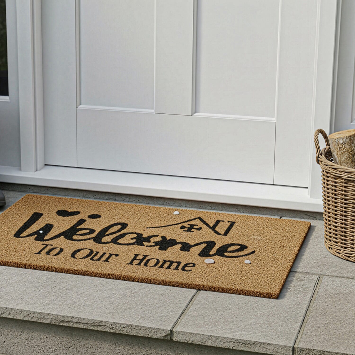 Welcome to Our Home Vinyl-Backed Coir Tufted Printed Doormat (45x75cm) - Brown