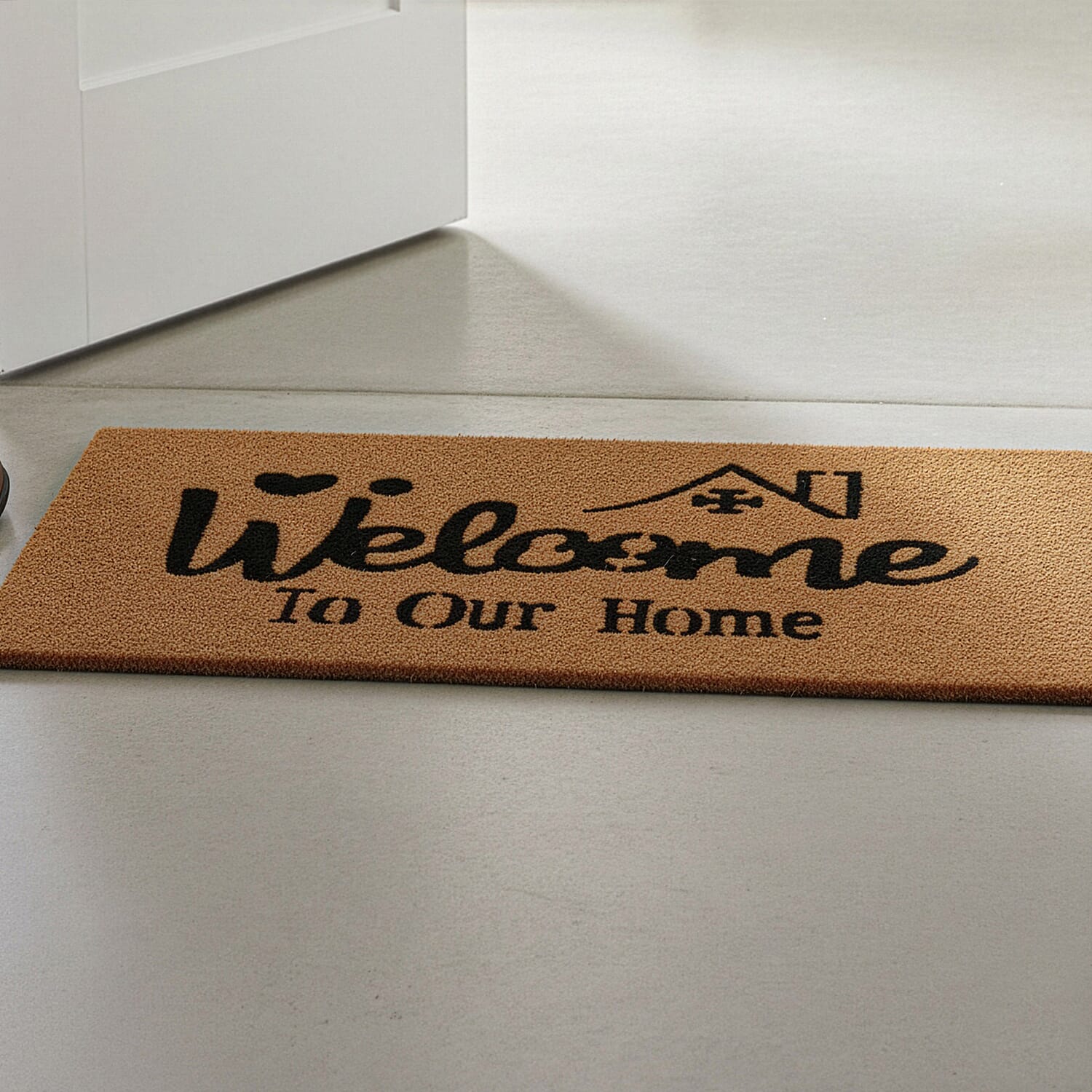 Welcome to Our Home Vinyl-Backed Coir Tufted Printed Doormat (45x75cm) - Brown
