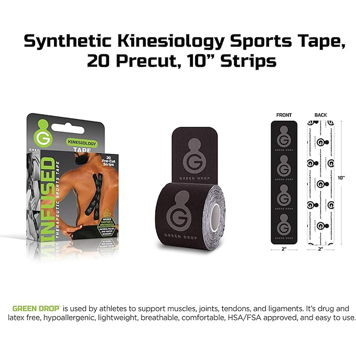 Green Drop Kinesiology Tape - Black
