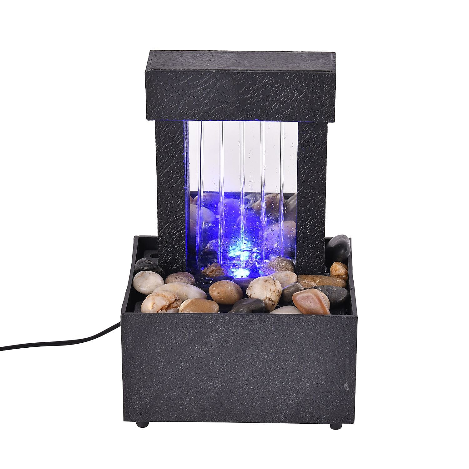 Mini Waterfall Fountain Decor with LED Light - USB Cable (Requires 2xAA Battery Not Inc.) - Black