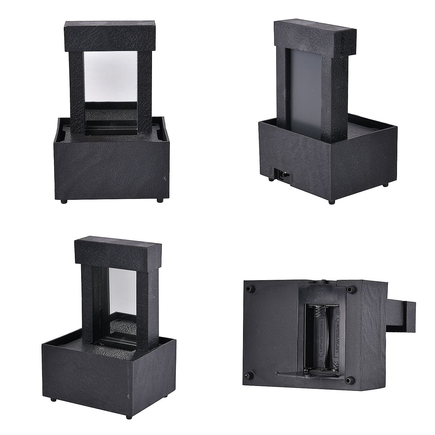 Mini Waterfall Fountain Decor with LED Light - USB Cable (Requires 2xAA Battery Not Inc.) - Black