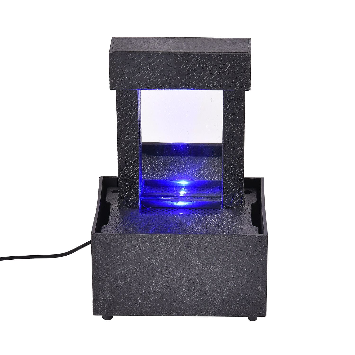 Mini Waterfall Fountain Decor with LED Light - USB Cable (Requires 2xAA Battery Not Inc.) - Black