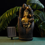 Solar Buddha with Lotus Flower Fountain & LED Light  - Grey