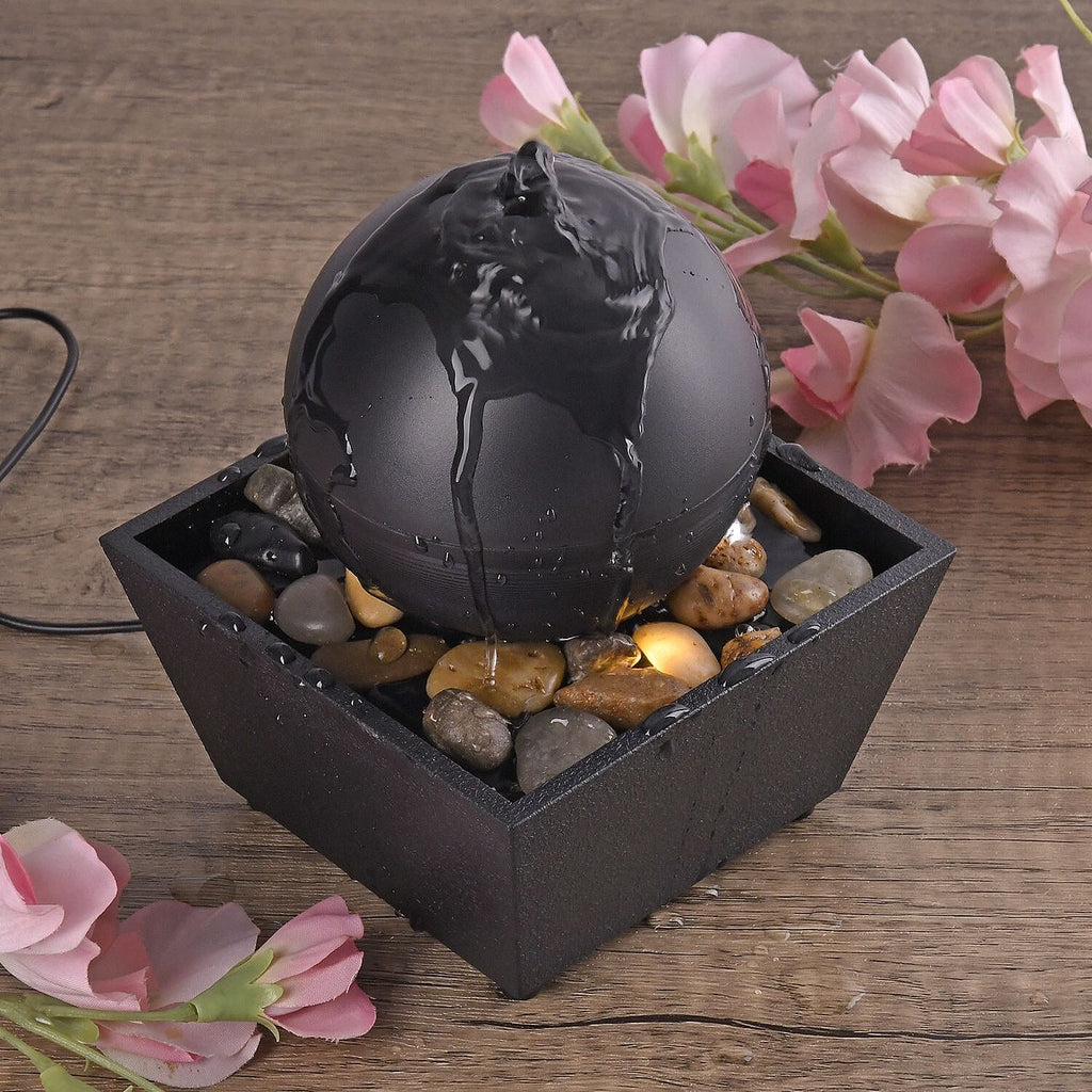 Round Ball Shape Mini Indoor Fountain with LED Light