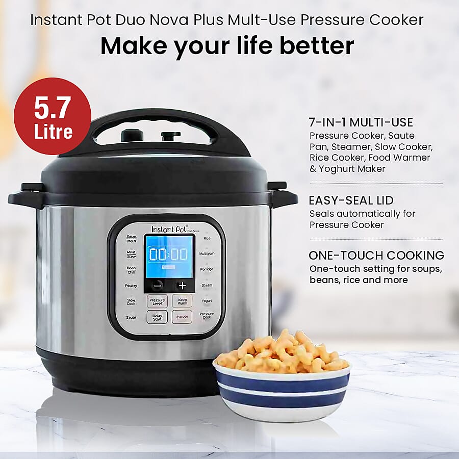 Instant Pot Duo Nova Plus Mult-Use Pressure Cooker  - 5.7Litre -  Pressure Cooker, Saute Pan, Steamer, Slow Cooker, Rice Cooker, Food Warmer & Yoghurt Maker