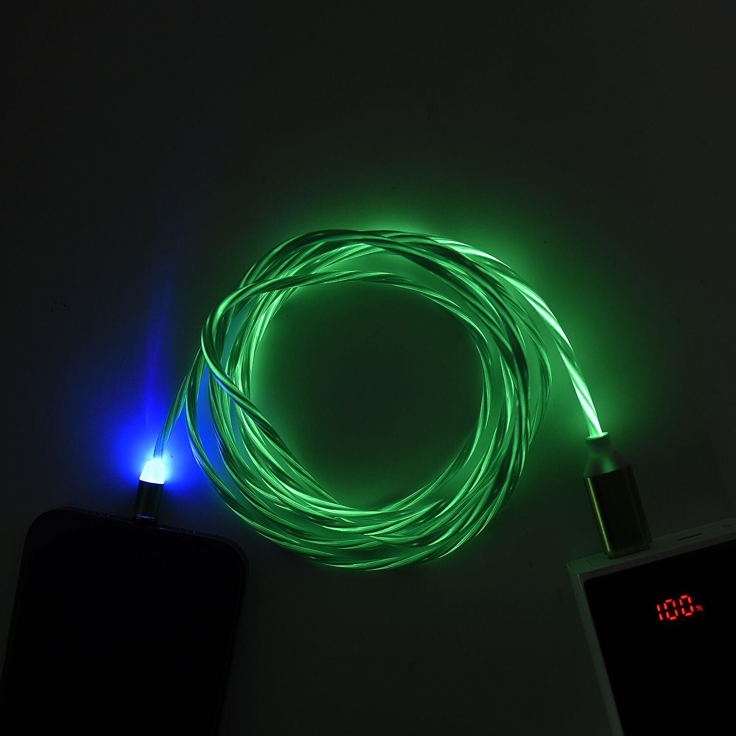 3 in 1 Magnetic Charging USB Cable with Flowing LED Light (Size 2x1 m) - Green