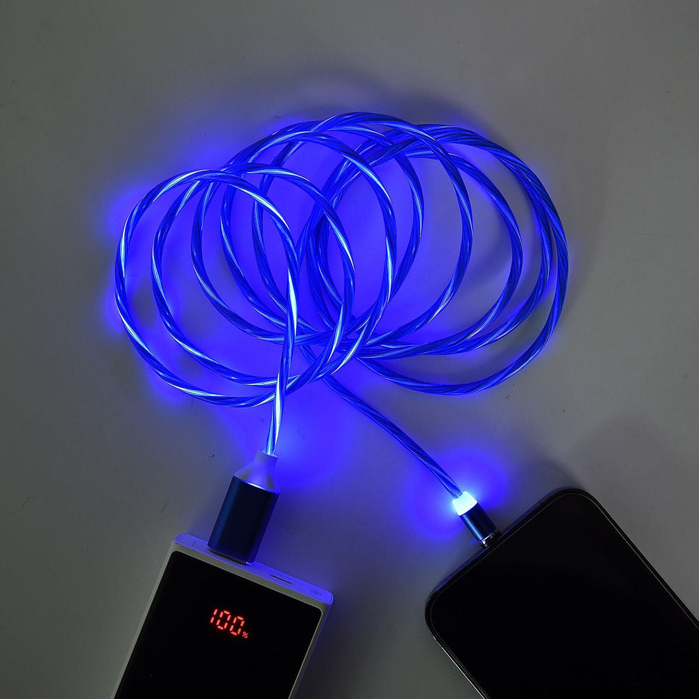 3 in 1 Magnetic Charging USB Cable with Flowing LED Light (Size 2x1 m) - Blue