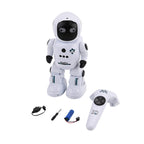 "Intelligent programming robot-white Size- 12*10.5*27.5cm            Material- ABS- electronic components                                         Weight- Battery capacity- 500mAh-3.7V packing- Window