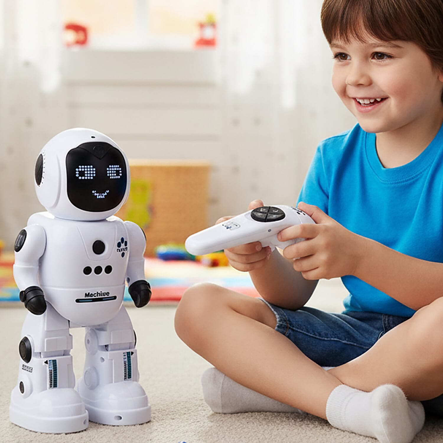 "Intelligent programming robot-white Size- 12*10.5*27.5cm            Material- ABS- electronic components                                         Weight- Battery capacity- 500mAh-3.7V packing- Window
