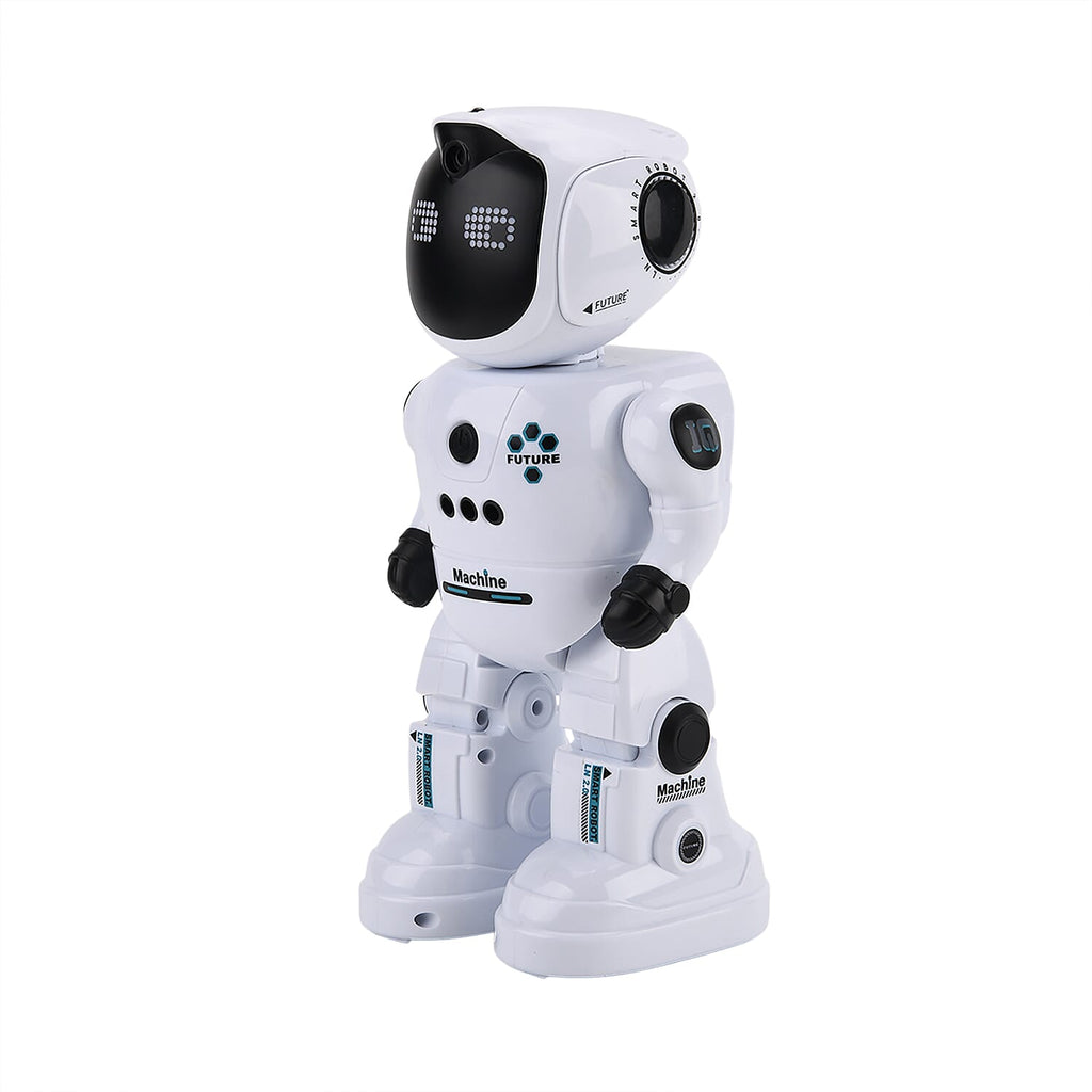 "Intelligent programming robot-white Size- 12*10.5*27.5cm            Material- ABS- electronic components                                         Weight- Battery capacity- 500mAh-3.7V packing- Window