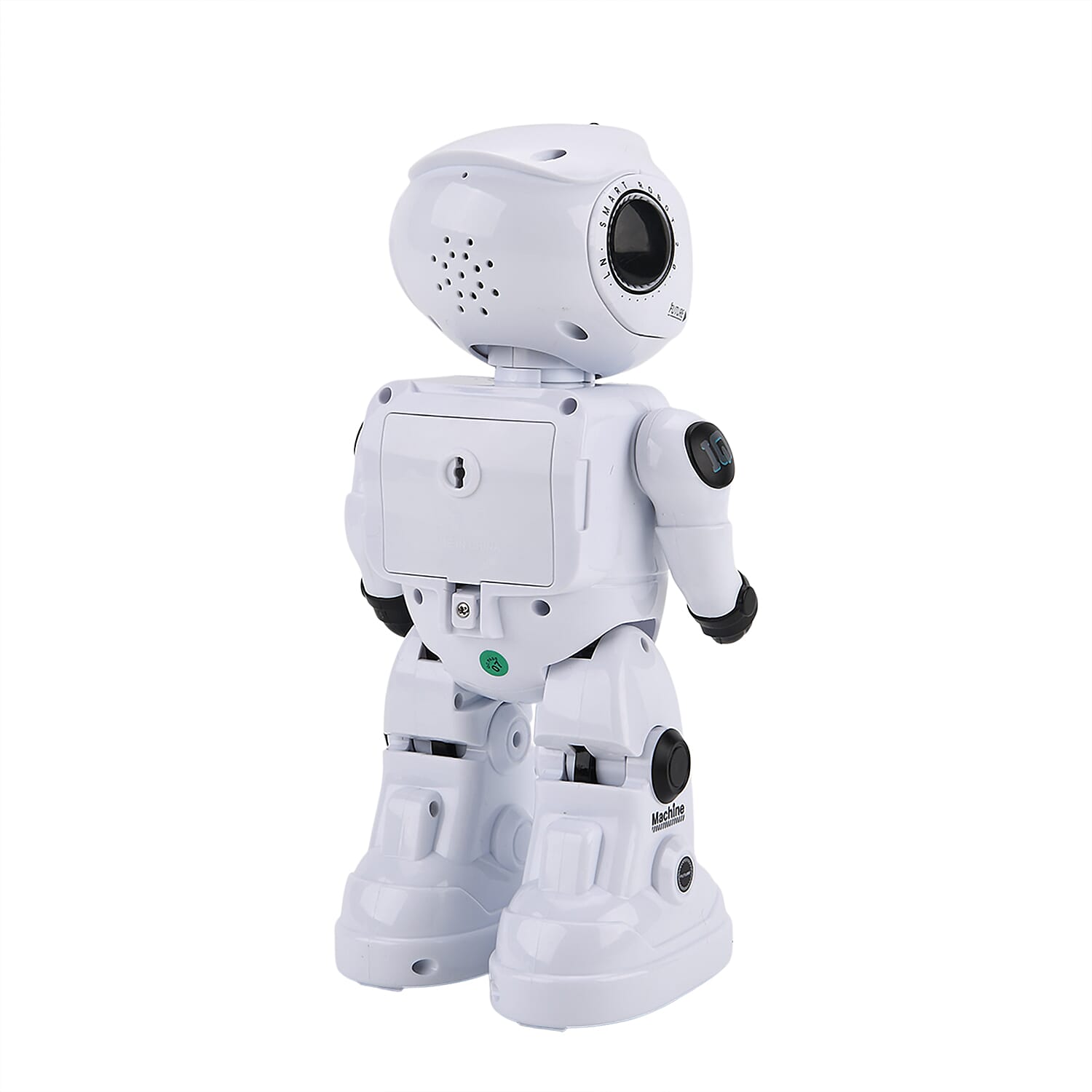 "Intelligent programming robot-white Size- 12*10.5*27.5cm            Material- ABS- electronic components                                         Weight- Battery capacity- 500mAh-3.7V packing- Window