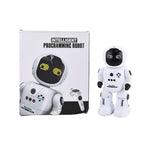 "Intelligent programming robot-white Size- 12*10.5*27.5cm            Material- ABS- electronic components                                         Weight- Battery capacity- 500mAh-3.7V packing- Window