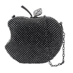 Back By Popular Demand - Apple Shape Crystal Clutch Bag with Long Chain Strap - Toggle Clip - Gun