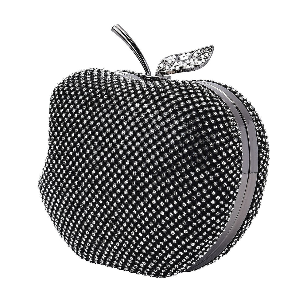 Back By Popular Demand - Apple Shape Crystal Clutch Bag with Long Chain Strap - Toggle Clip - Gun