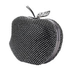 Back By Popular Demand - Apple Shape Crystal Clutch Bag with Long Chain Strap - Toggle Clip - Gun