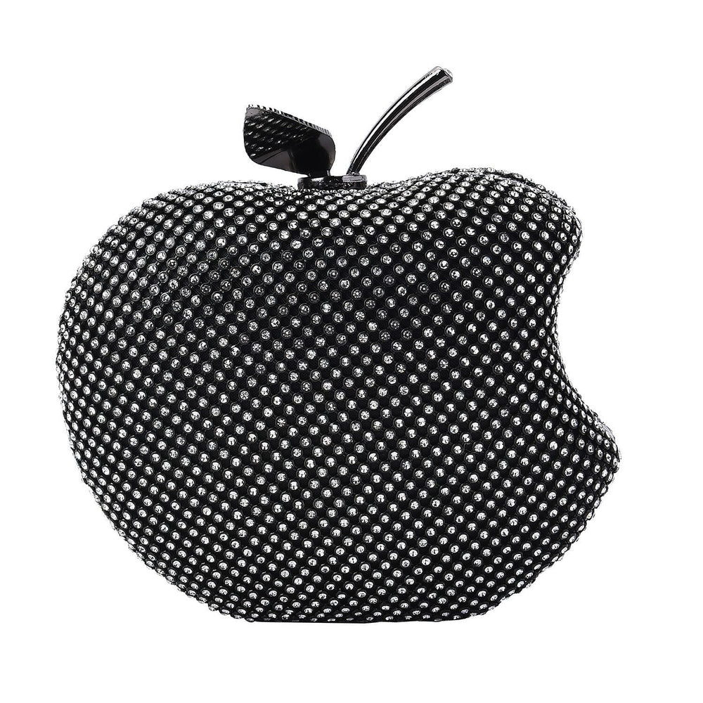 Back By Popular Demand - Apple Shape Crystal Clutch Bag with Long Chain Strap - Toggle Clip - Gun