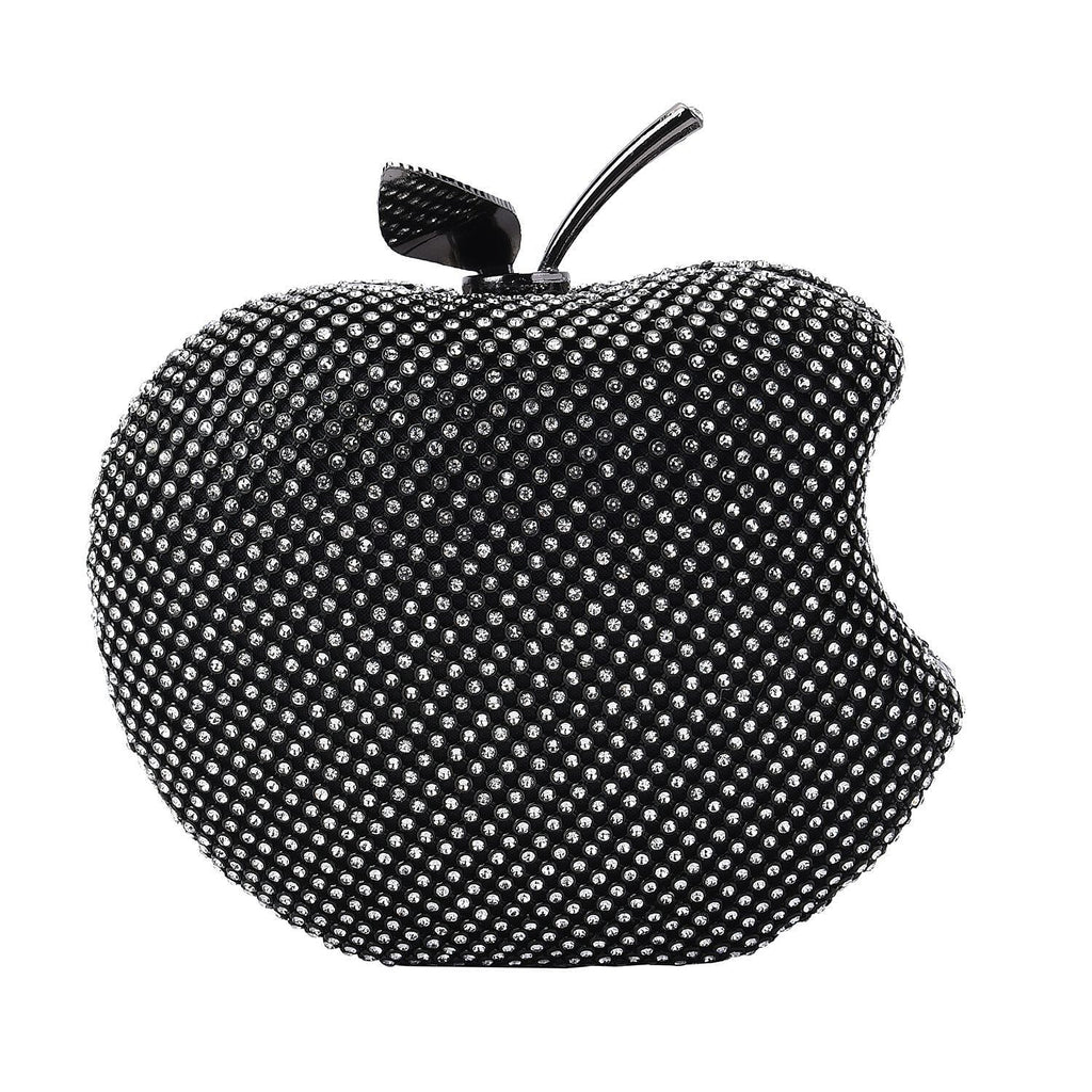Back By Popular Demand - Apple Shape Crystal Clutch Bag with Long Chain Strap - Toggle Clip - Gun