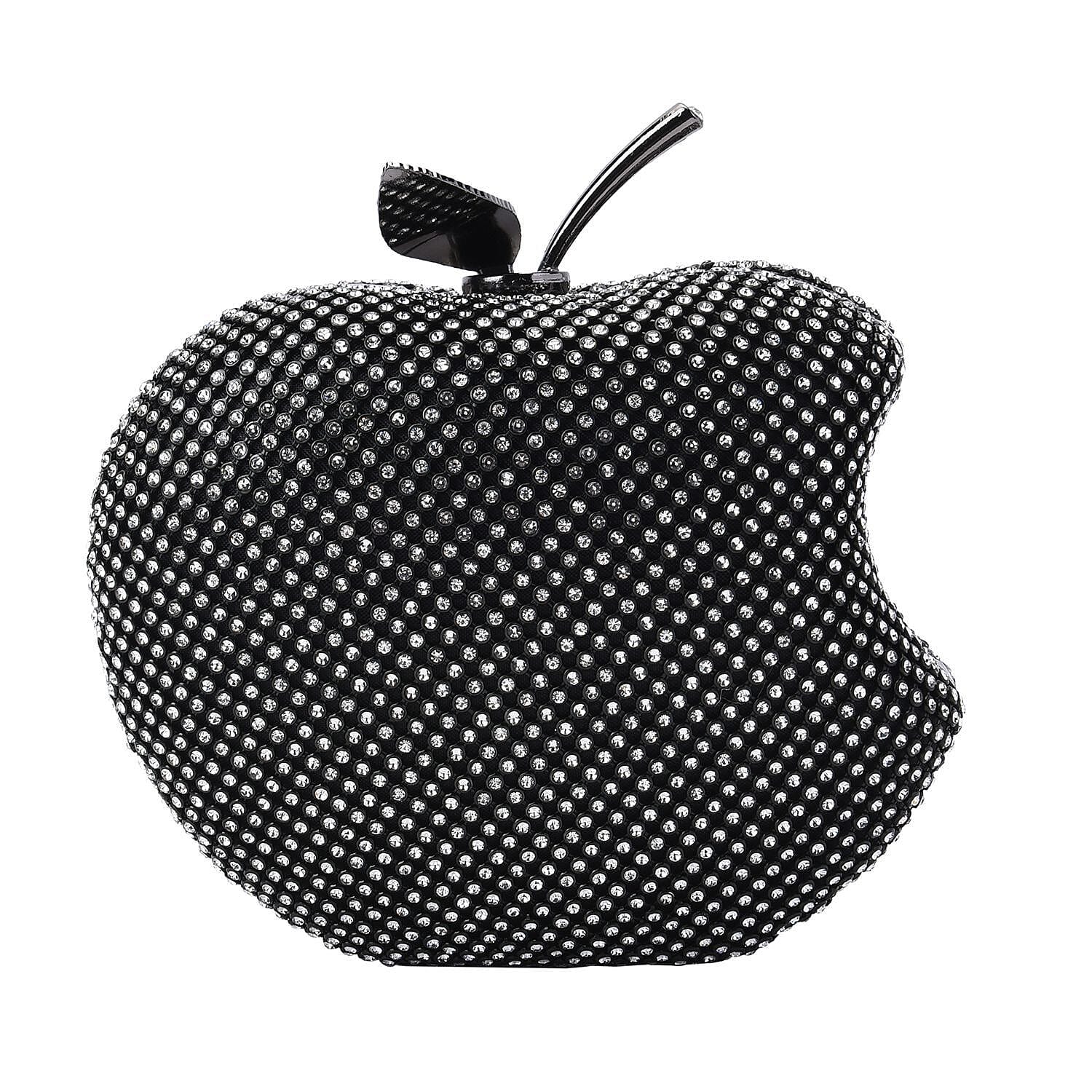 Back By Popular Demand - Apple Shape Crystal Clutch Bag with Long Chain Strap - Toggle Clip - Gun