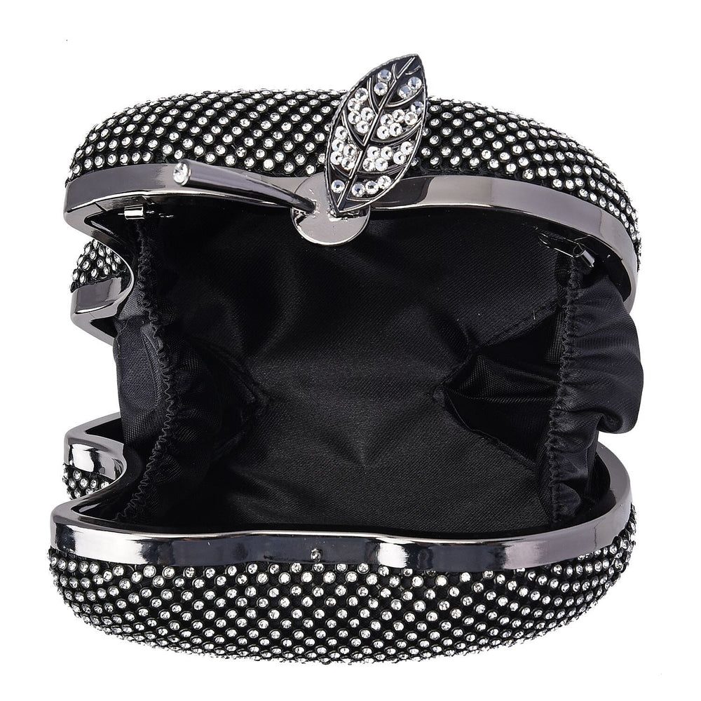 Back By Popular Demand - Apple Shape Crystal Clutch Bag with Long Chain Strap - Toggle Clip - Gun
