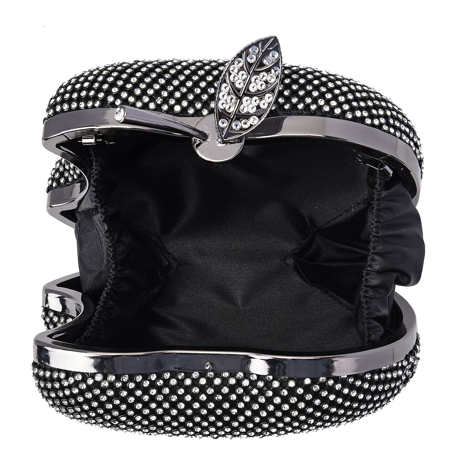 Back By Popular Demand - Apple Shape Crystal Clutch Bag with Long Chain Strap - Toggle Clip - Gun