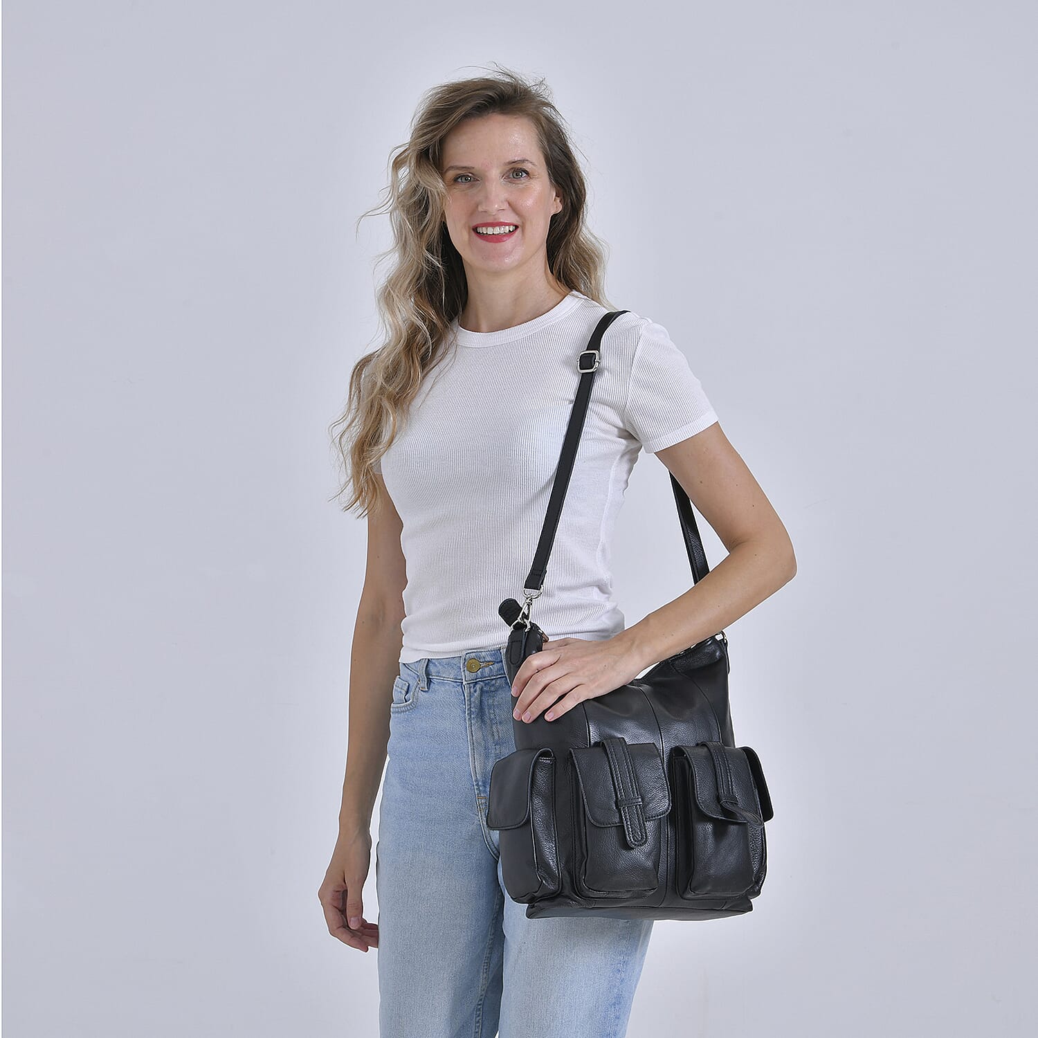 The Sumptuous Collection - Genuine Leather Crossbody Bag  - Black