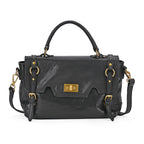 Italy Retro Noble Collection - Genuine Leather Crossbody Bag with Handle Drop - Black