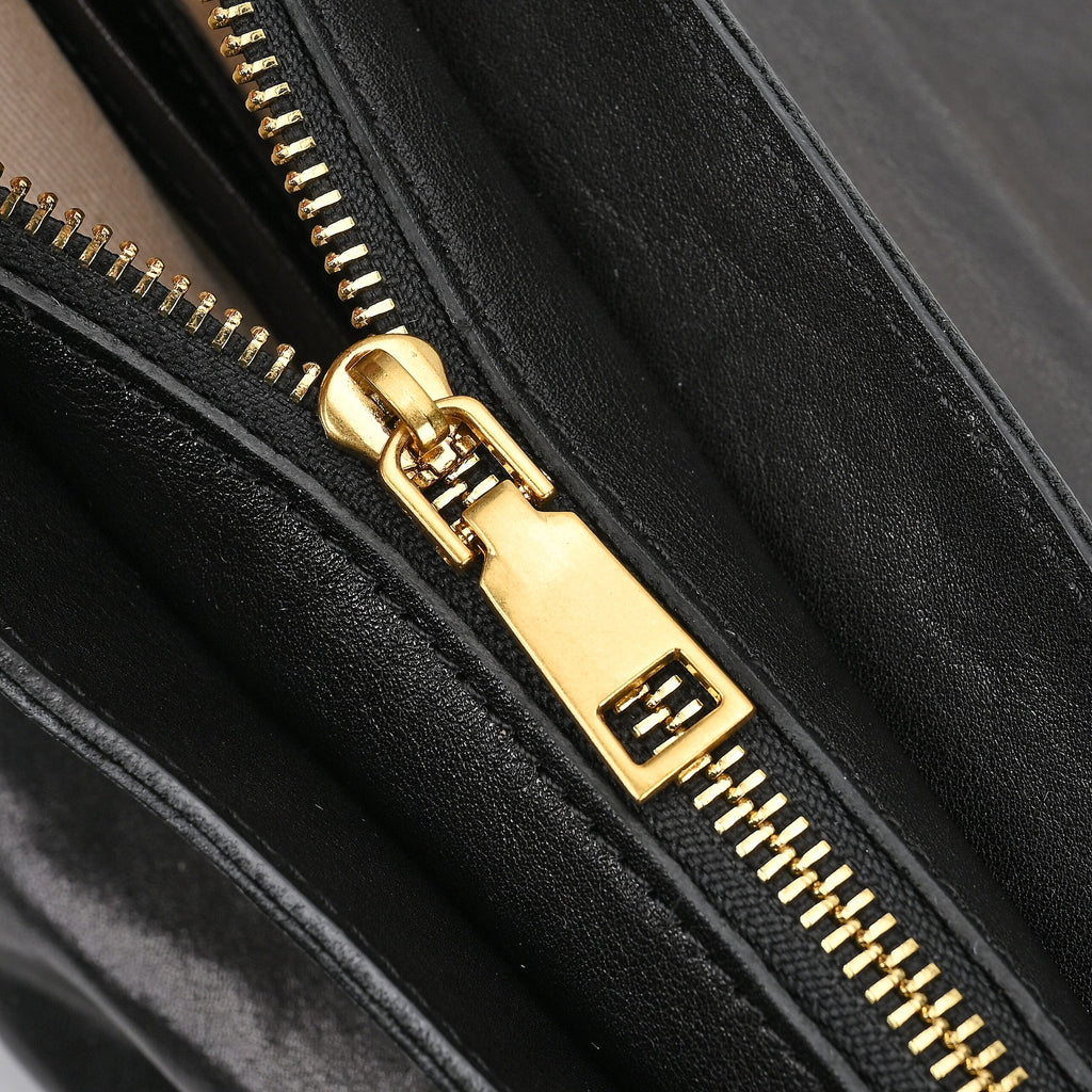 Italy Retro Noble Collection - Genuine Leather Crossbody Bag with Handle Drop - Black