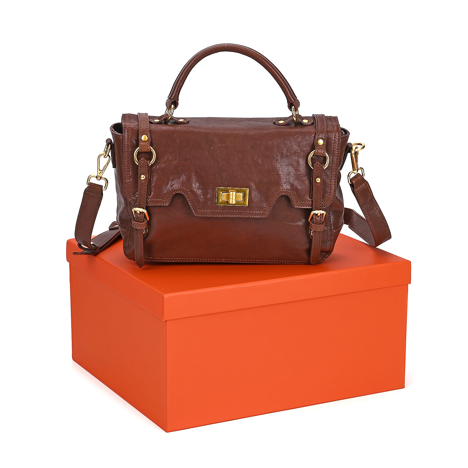 Vintage Boutique Collection - Genuine Leather Crossbody Bag - Chocolate