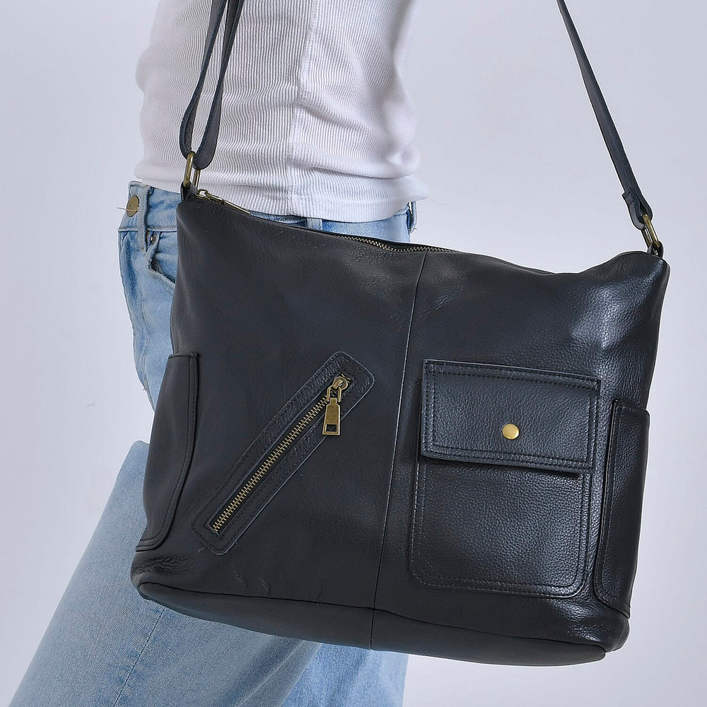 Genuine Leather Sumptuous Crossbody Bag - Black