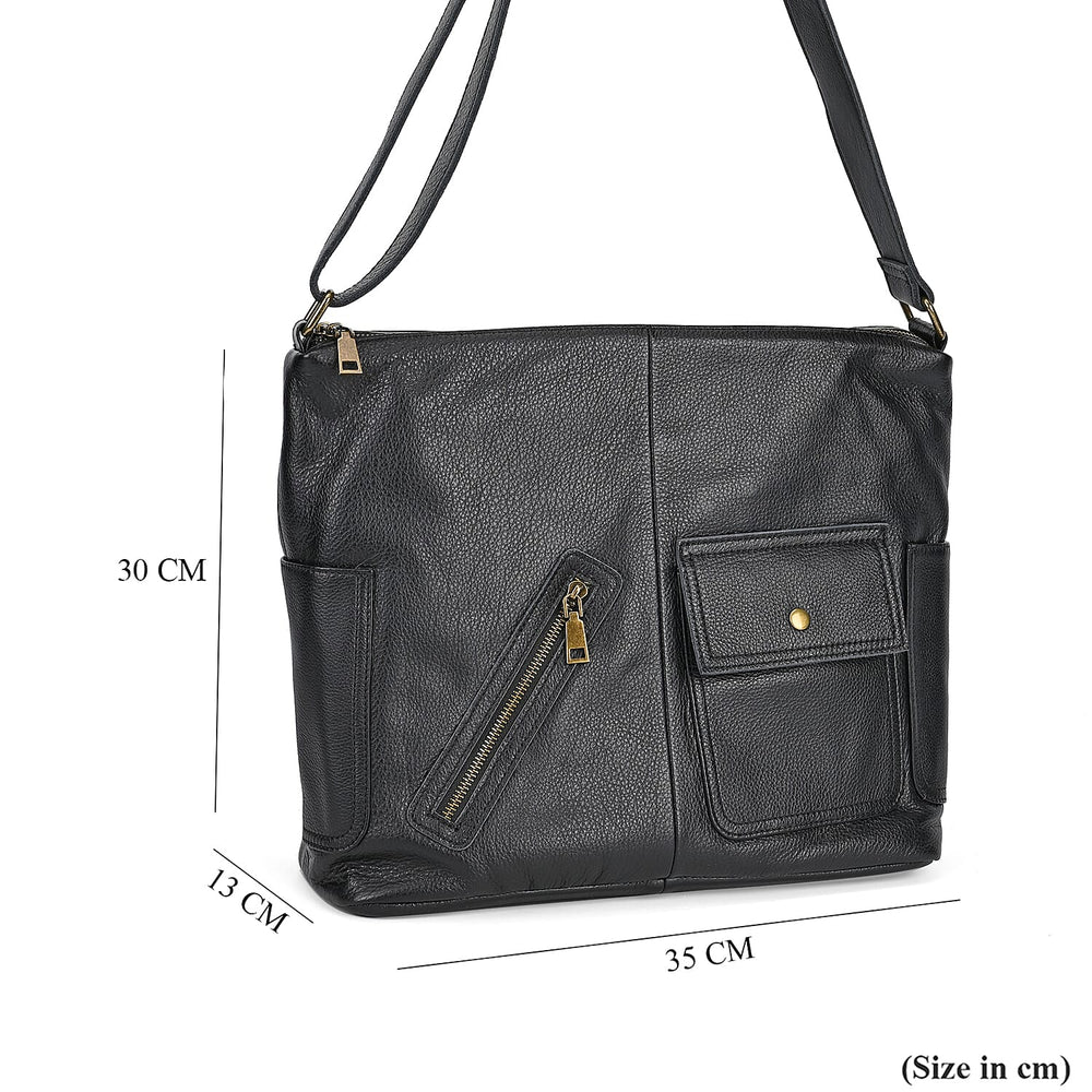 Genuine Leather Sumptuous Crossbody Bag - Black