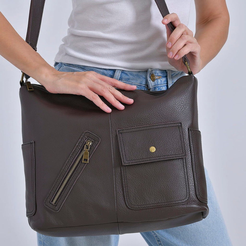 Genuine Leather Sumptuous Crossbody Bag - Coffee