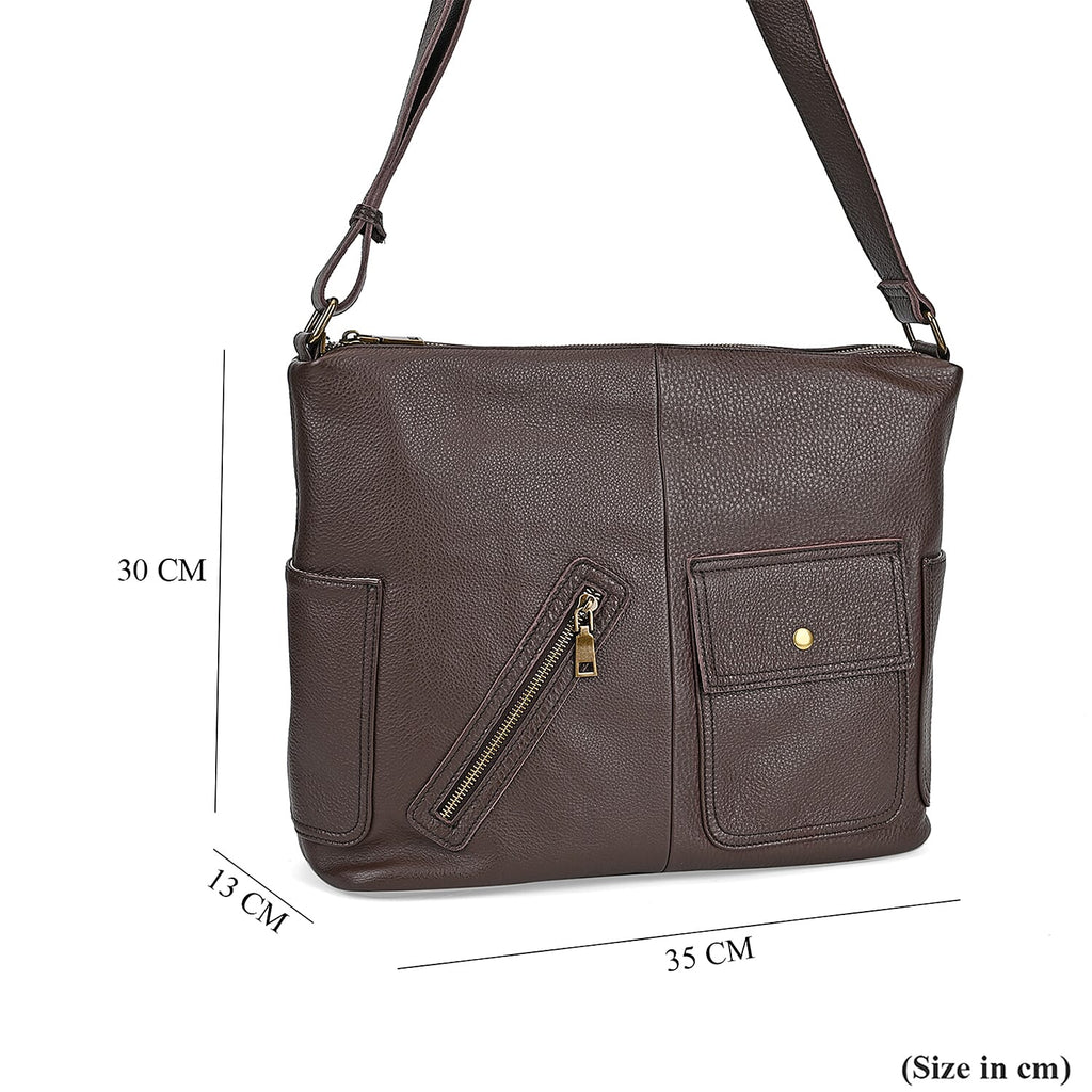 Genuine Leather Sumptuous Crossbody Bag - Coffee
