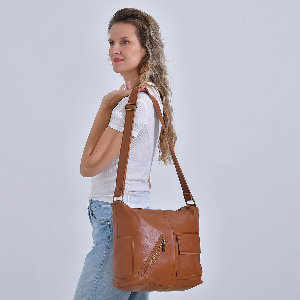 Genuine Leather Sumptuous Crossbody Bag - Tan