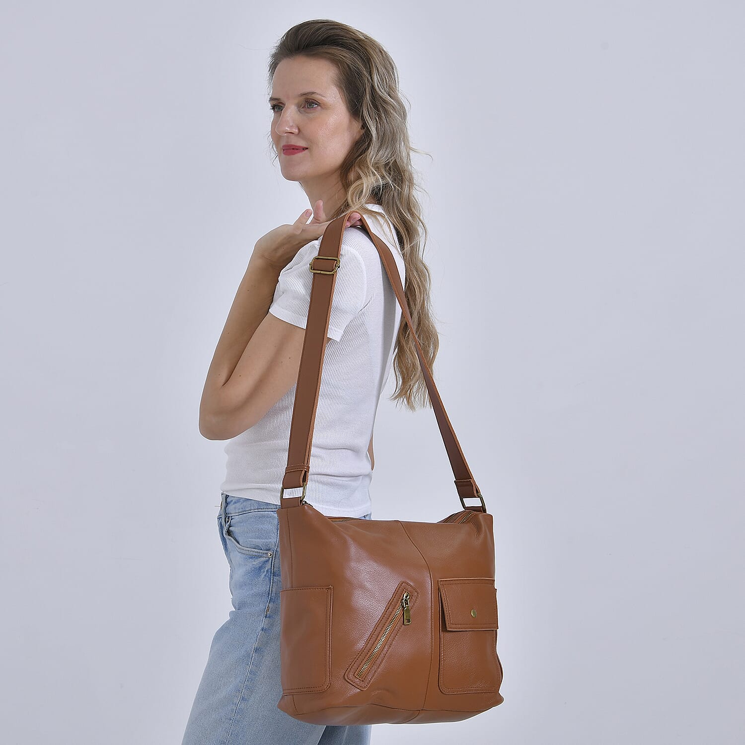 Genuine Leather Sumptuous Crossbody Bag - Tan