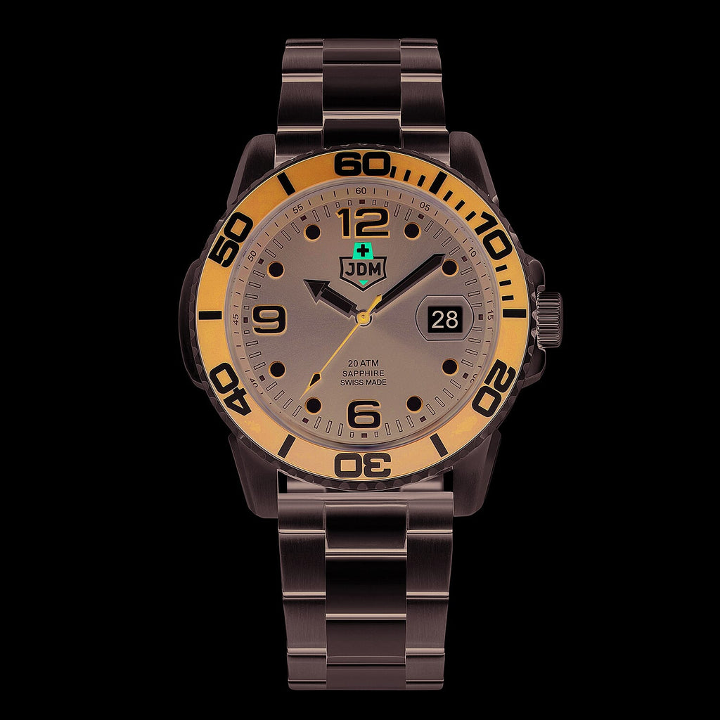 JDM Military Mike Swiss Quartz Movt. 20ATM WR Black Dial Mens Watch with Silver Colour Stainless Steel Strap