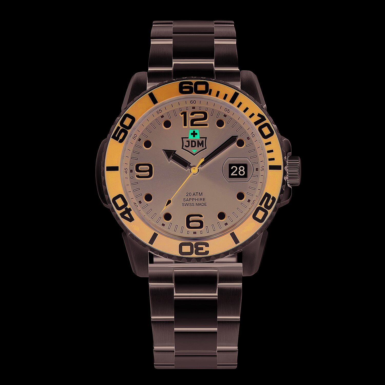 JDM Military Mike Swiss Quartz Movt. 20ATM WR Black Dial Mens Watch with Silver Colour Stainless Steel Strap