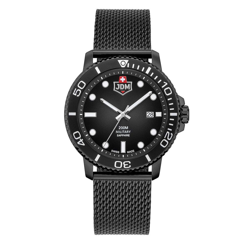 JDM Military Tango Swiss Movt. 20ATM Water Resistance Black Dial Mens Watch with Black Colour Stainless Steel Strap