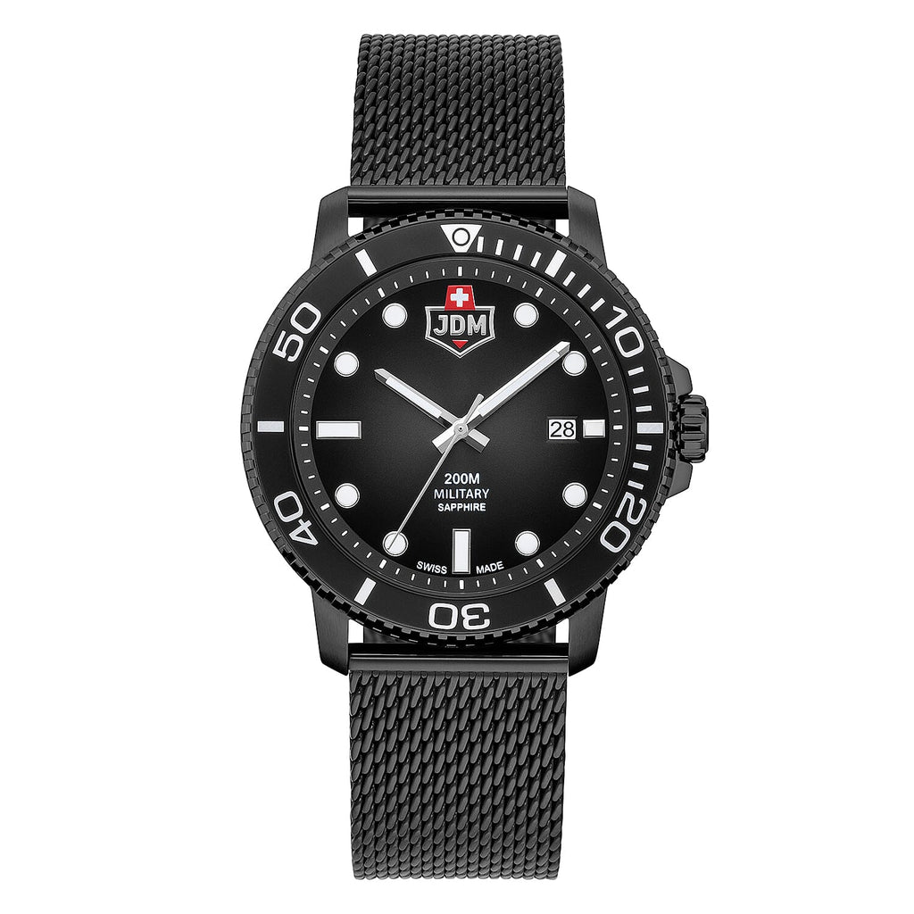 JDM Military Tango Swiss Movt. 20ATM Water Resistance Black Dial Mens Watch with Black Colour Stainless Steel Strap