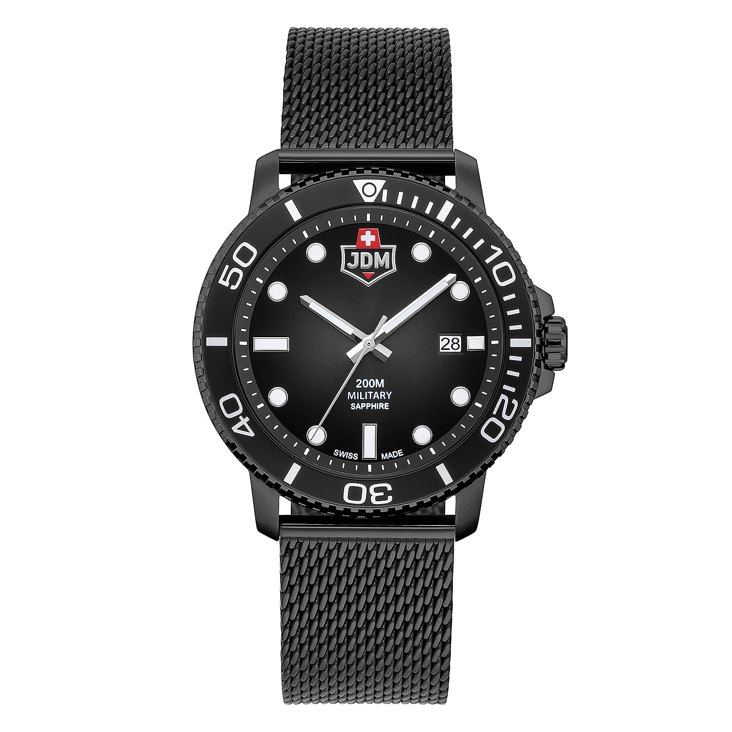 JDM Military Tango Swiss Movt. 20ATM Water Resistance Black Dial Mens Watch with Black Colour Stainless Steel Strap