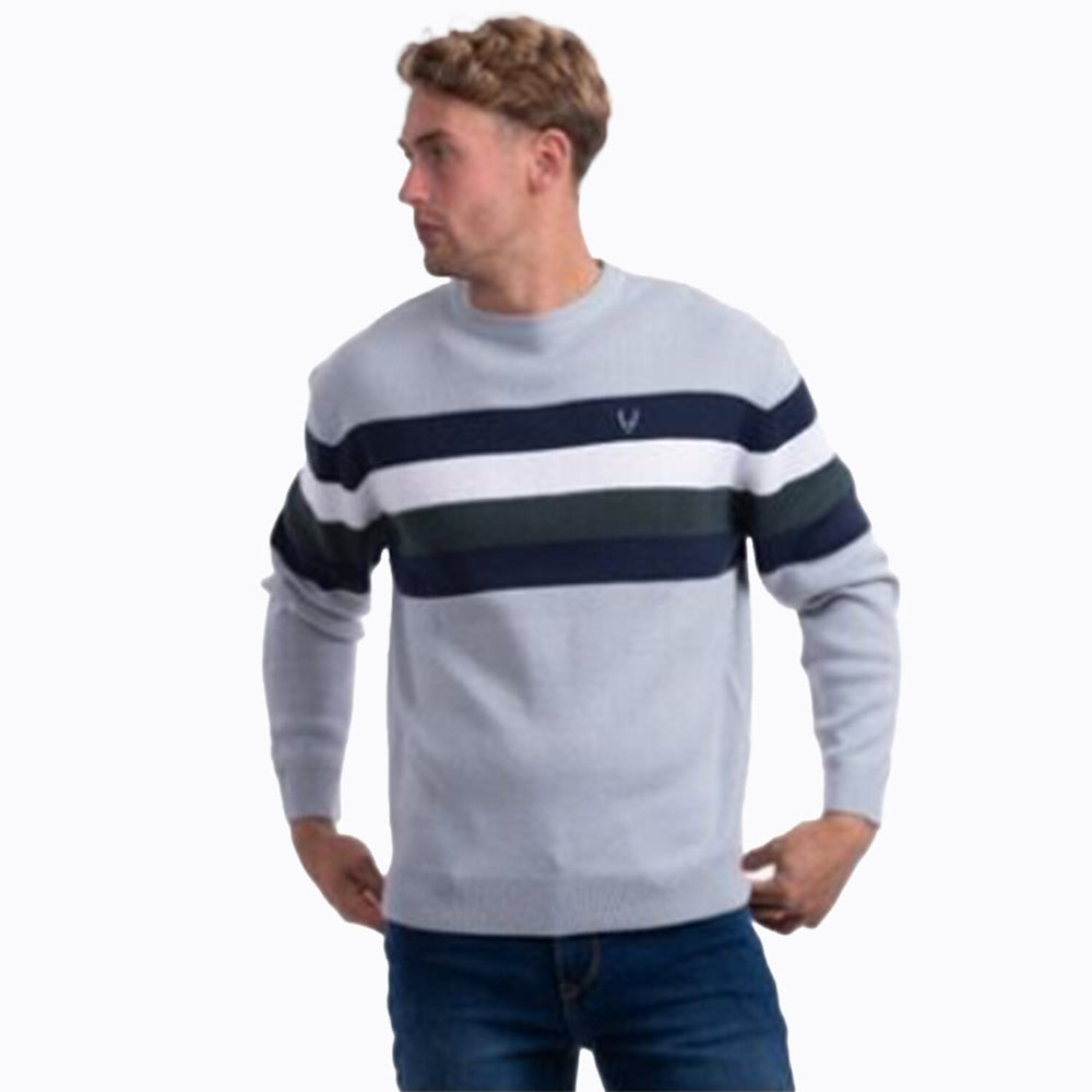 JJ Willis Acrylic Crew Neck Stripe Jumper (Size L) - Light Grey
